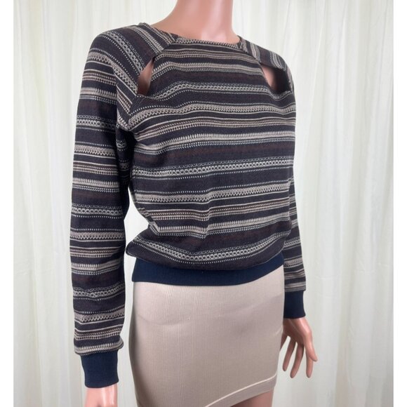 Shades of Grey by Micah Cohen Anthropologie Peek-a-boo Stripe Sweater Size XS - Picture 4 of 12